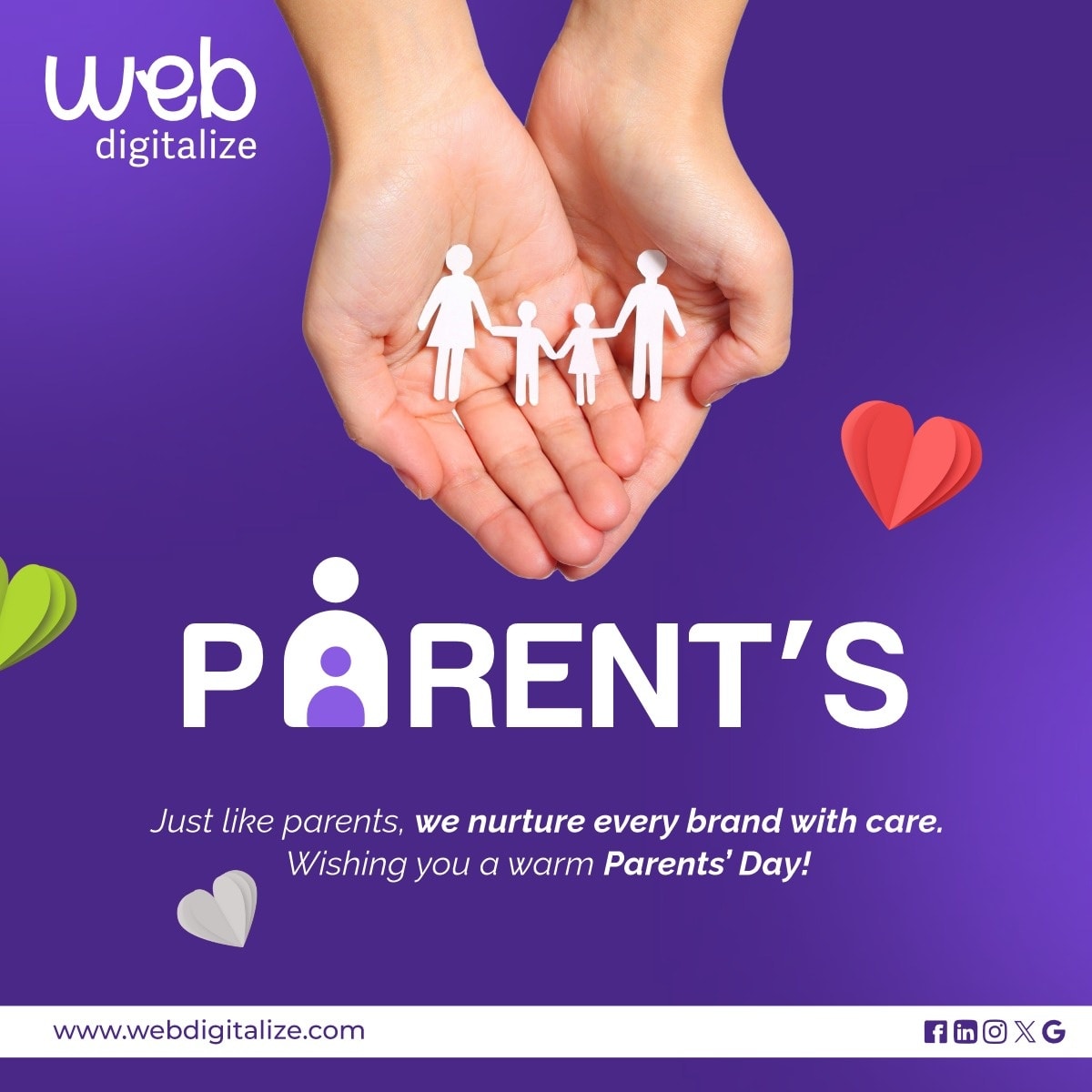WebDigitalize's tweet image. Celebrating the love and care that makes a difference. Happy Parents&apos; Day from Web Digitalize!
#webdigitalize #parentsday #ParentsDay2025 #parentsdaycelebration