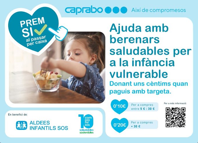 Caprabo (@caprabo) on Twitter photo Últims dies! 📢 Aquest mes de juliol, col·labora amb el nostre programa de micro donatius #CèntimsSolidaris per donar suport a <a href="/AldeesInfantils/">Aldees Infantils SOS Catalunya</a> en el desenvolupament del programa Berenars Saludables. ow.ly/otzZ50WkfaE Últims dies! 📢 Aquest mes de juliol, col·labora amb el nostre programa de micro donatius #CèntimsSolidaris per donar suport a <a href="/AldeesInfantils/">Aldees Infantils SOS Catalunya</a> en el desenvolupament del programa Berenars Saludables. ow.ly/otzZ50WkfaE