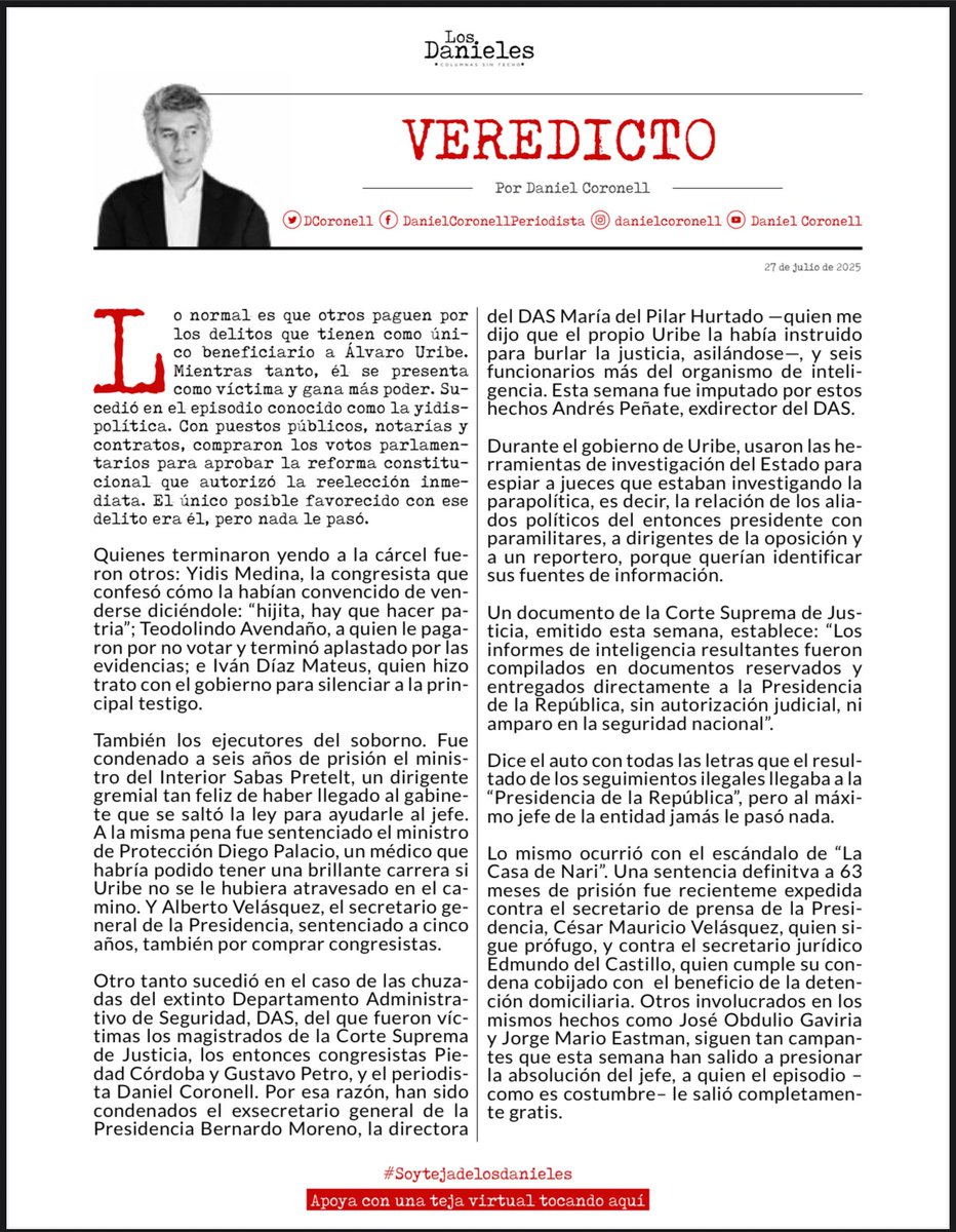 AlbeiroCardonaR's tweet image. #Veredicto
Me cuesta creer que en el país haya un intocable de tanto peso como Álvaro Uribe Vélez, que a pesar de las pruebas y testimonios, ponga a tambalear a la justicia de esa manera.
#ElCuchoEsCulpable