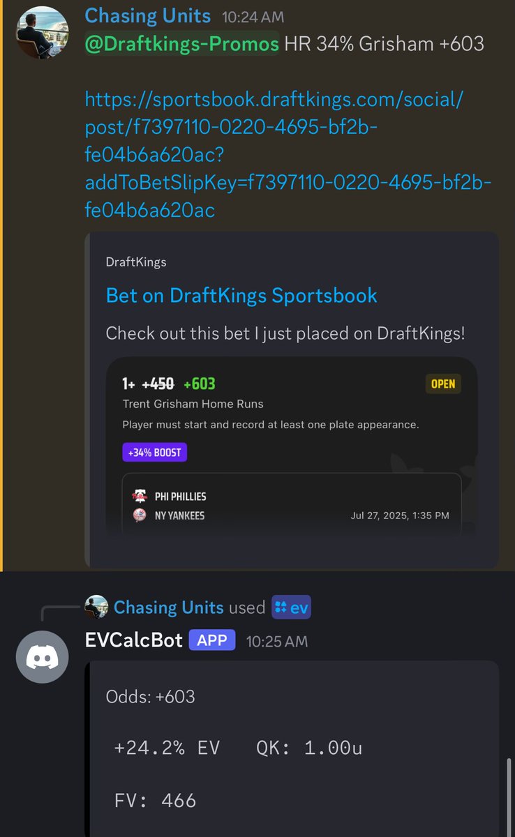 ChasingUnits_'s tweet image. DraftKings HR 34%: Grisham +603