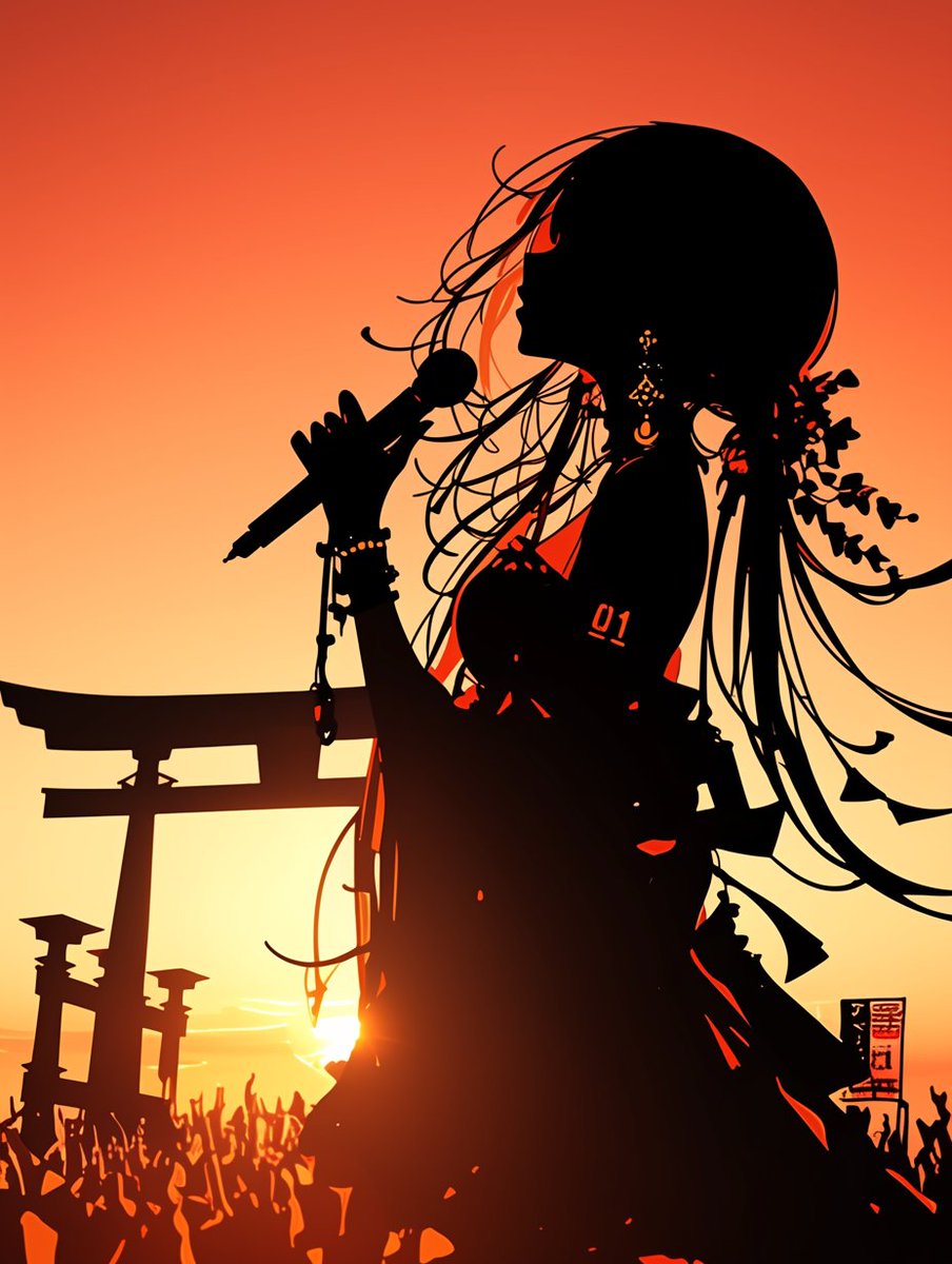 AIBikeShop's tweet image. #初音ミク
#AIArt
🌻夏の八十八夜商店街の郊外
⛩️八十八夜神社 夏のイベント
「初音ミク 八十八夜 2025
碧き音の軌跡」🎸
日没の逆光シーン🐱
八十八夜の夏祭りが終わろうとしています🎸