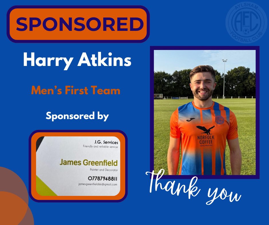 aylsham_fc's tweet image. 👀PLAYER SPONSOR 25/26
A massive ‘Thank You’ to JG Services ( Painter & Decorator)
for the sponsorship of Harry Atkins this upcoming season.
By sponsoring a player at Aylsham FC, you are investing in the future of local football and helping us nurture the next generation.