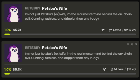 retsbbyxyz's tweet image. someone created two new Retsbby tokens on @moonshot 
Its a scam, the only CA is 0x06720bB6Db83629C8dbFe04A8f36287E821E8E0b

Be Careful!