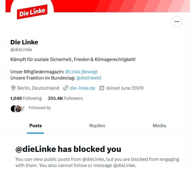 RebelRadioAM's tweet image. Der demokratische Ritterschlag. Die SED hat mich geblockt. In der DDR wรคre ich jetzt also ein Boykotthetzer, eine feindlich-negative Person, ein Dissident, der die sozialistische Staats- und Gesellschaftsordnung schรคdigt. Danke fรผr dieses Kompliment.