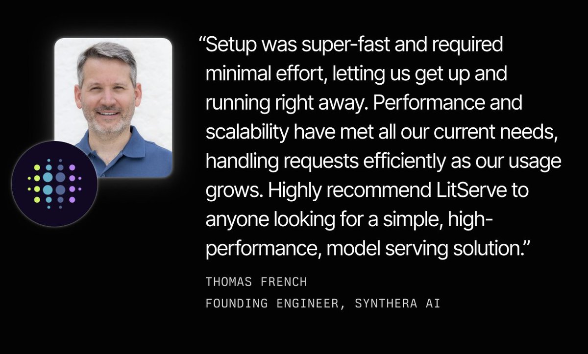 LightningAI's tweet image. Developers are using LitServe to deploy GenAI models in minutes, not days.
🚀 Fast setup, zero mlops fuss
⚙️ Flexible config
📦 Deploy to cloud, edge, or anywhere in between
📈 Proven performance at scale
Trusted by founders + engineers building:
🧠 Physical AI (@GetSoloTech)…