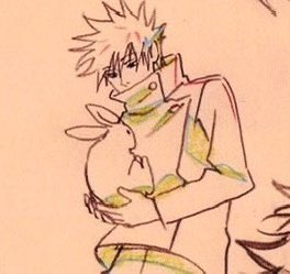 moeronoa's tweet image. fushiguro + yuuji holding his rabbit shikigami will always murder me I love megumi so much😭😭😭😭