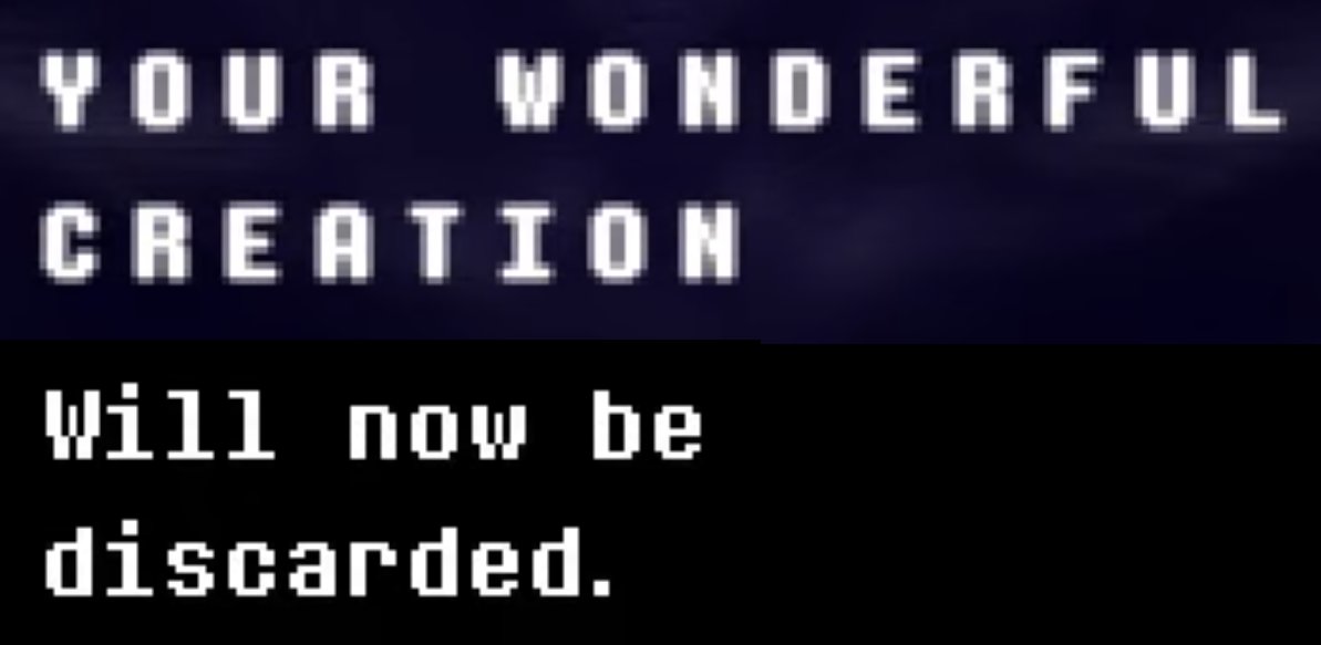 curlychopz1's tweet image. Toby Fox clicking the big red &quot;delete memories of Undertale&quot; button during the 10th anniversary stream