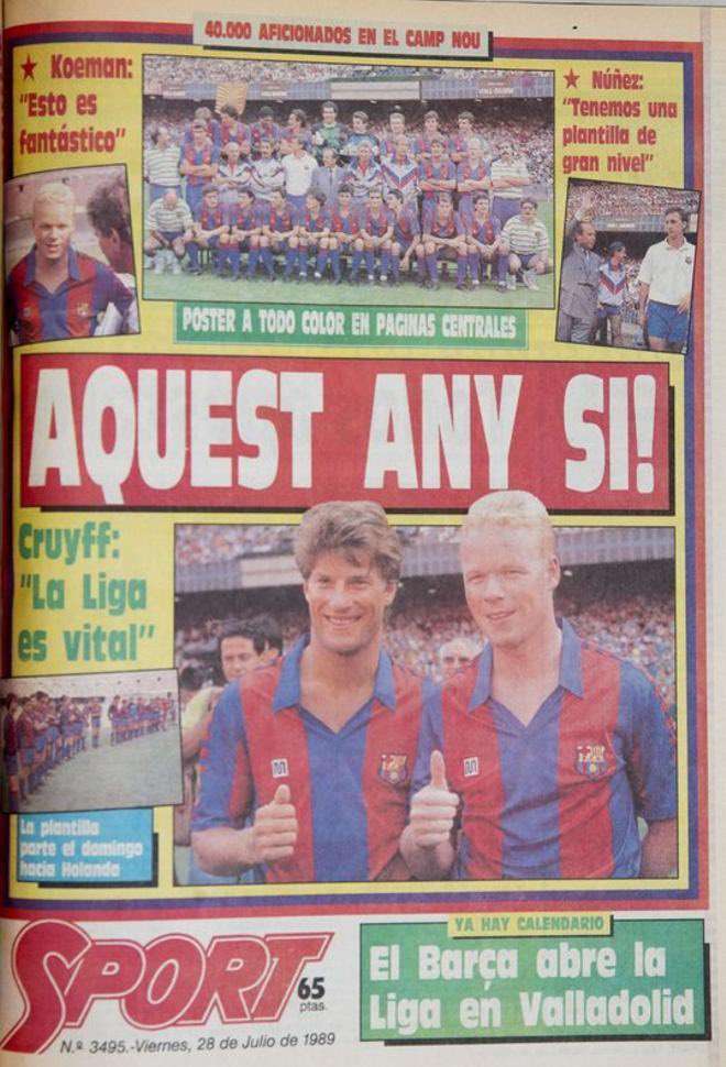 FCB1975 (@fcb19751) on Twitter photo 27 de Julio, 1989. Se presenta el 2° proyecto de Cruyff, con Koeman y Laudrup como estandartes. Dejan el club leyendas como <a href="/lobo_carrasco/">Lobo Carrasco</a> y Lineker, y también el fugaz Romerito.
No se consigue la ansiada Liga, pero sí una Copa del Rey que será decisiva en el futuro del club. 27 de Julio, 1989. Se presenta el 2° proyecto de Cruyff, con Koeman y Laudrup como estandartes. Dejan el club leyendas como <a href="/lobo_carrasco/">Lobo Carrasco</a> y Lineker, y también el fugaz Romerito.
No se consigue la ansiada Liga, pero sí una Copa del Rey que será decisiva en el futuro del club.