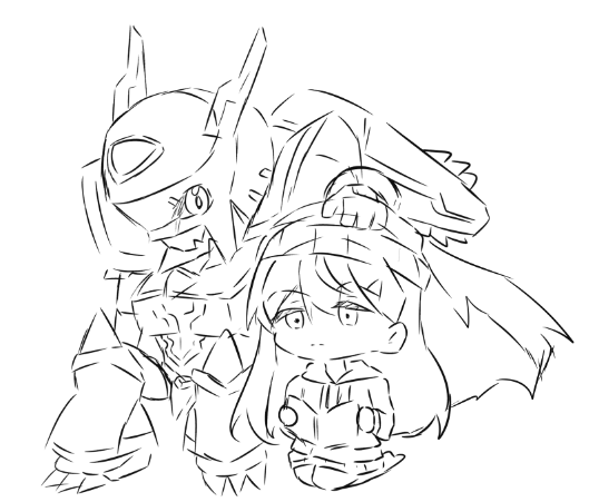 Crawise28's tweet image. Yukiko and Alphamon doodles. I like this, may be finish it 😁😁😁