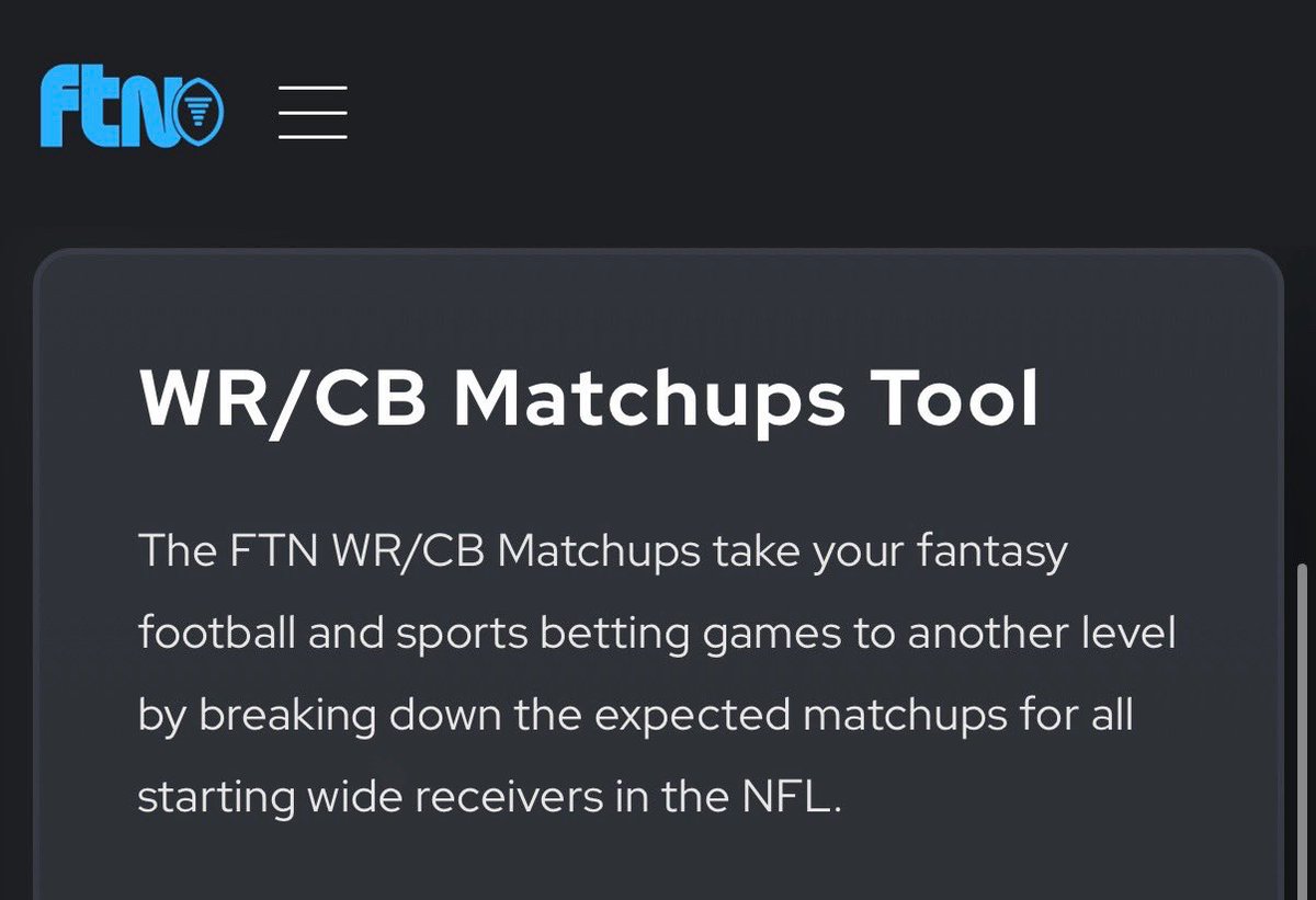 Colin_McT's tweet image. SIX MORE SUNDAYS❗️
Invest in your fantasy teams this season with an @FTNFantasy NFL Pro subscription
I love researching Advanced Stats, comparing players using the Splits Tool, and can’t wait for WR/CB Matchup data
use promo code “COLIN” for 10% off
➡️ ftnfantasy.com/pricing?sport=…