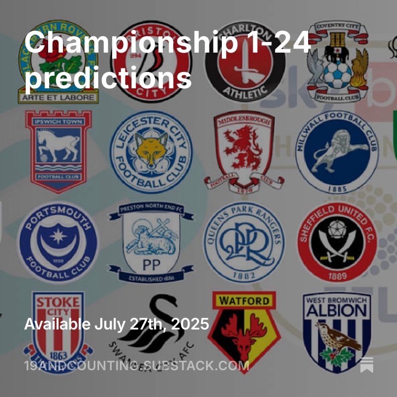 My Championship 1-24 predictions — link below