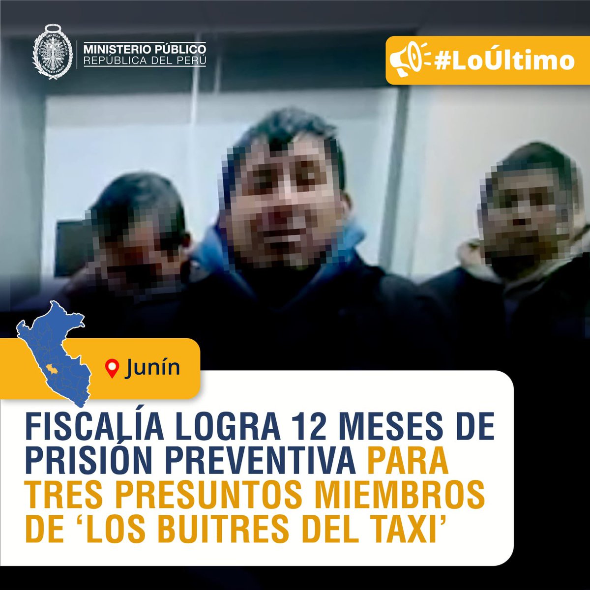 FiscaliaPeru's tweet image. 🚨#LoÚltimo | Ministerio Público logra 12 meses de prisión preventiva para tres presuntos miembros de la banda criminal ‘Los buitres del taxi’, vinculada a los delitos de robo agravado y homicidio, bajo la modalidad de falsos taxistas. Ahora, suman seis los investigados de esta…