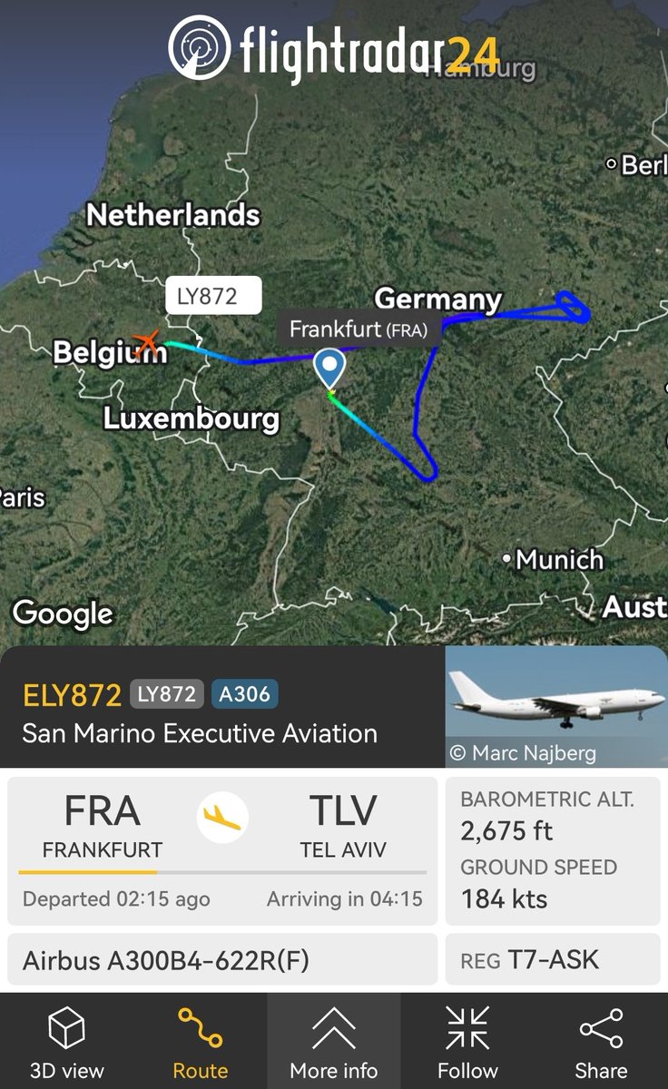 Runway_Report12's tweet image. ElAl flight #LY872 possibly diverting to Frankfurt. Reason is not yet known.
#Diversions