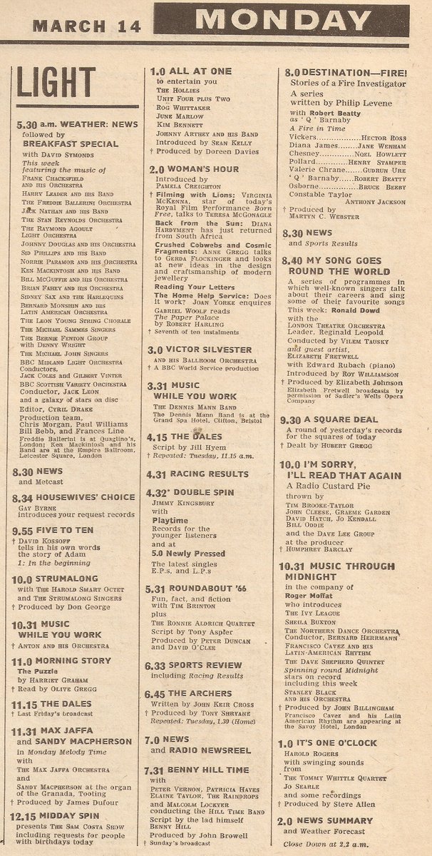 Just posted this BBC Light Programme schedule for 14.3.66 with accompanying commentary on my Random Radio Jottings Facebook page