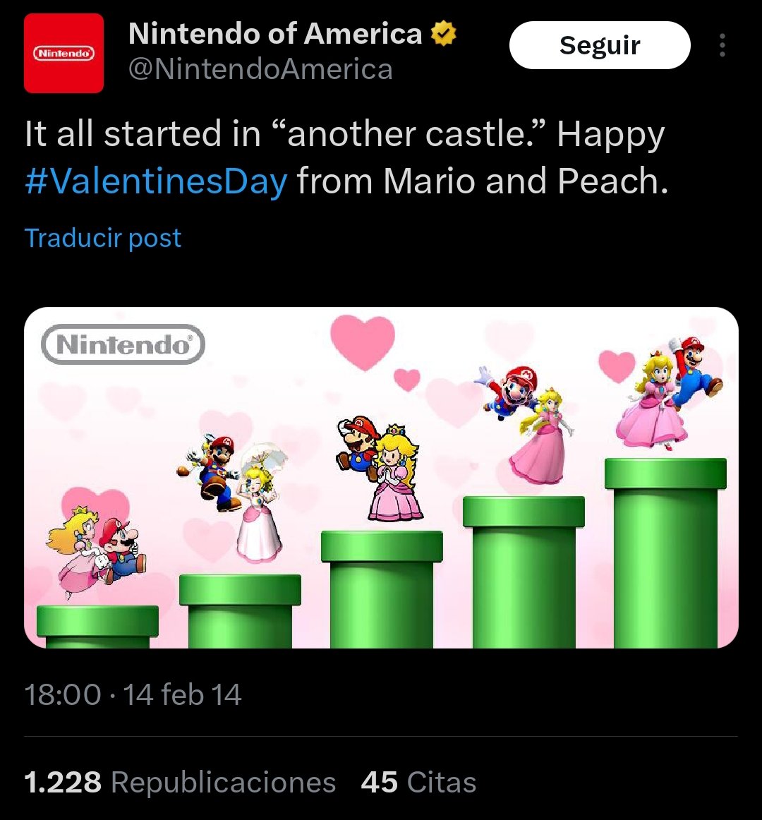 hryesp's tweet image. Nintendo of America: Mario y Peach no son pareja!!!
Nintendo of America hace unos años: