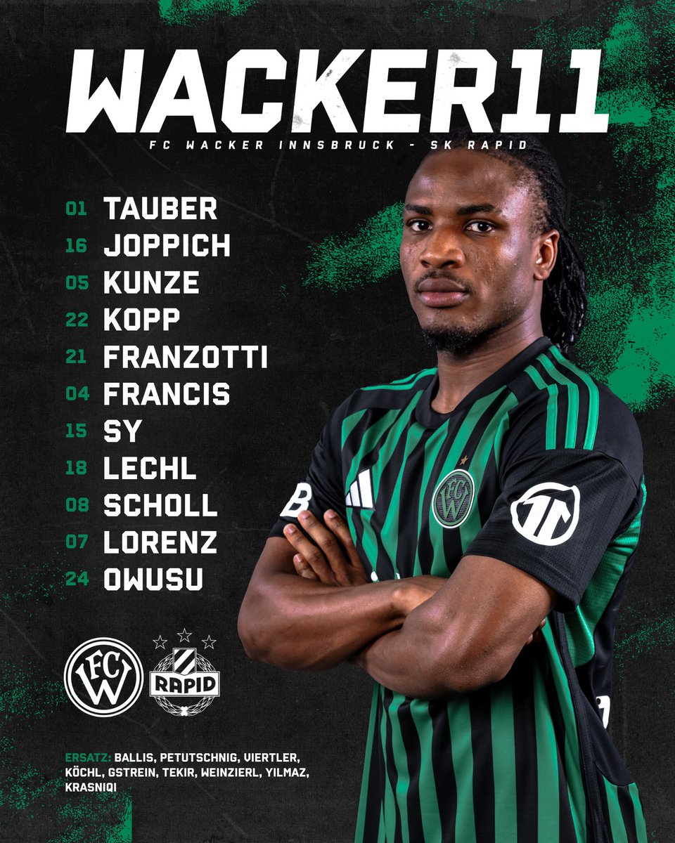 Die WACKER 11 für das Spiel gegen Rapid! ⚫️🟢

#fcw1913