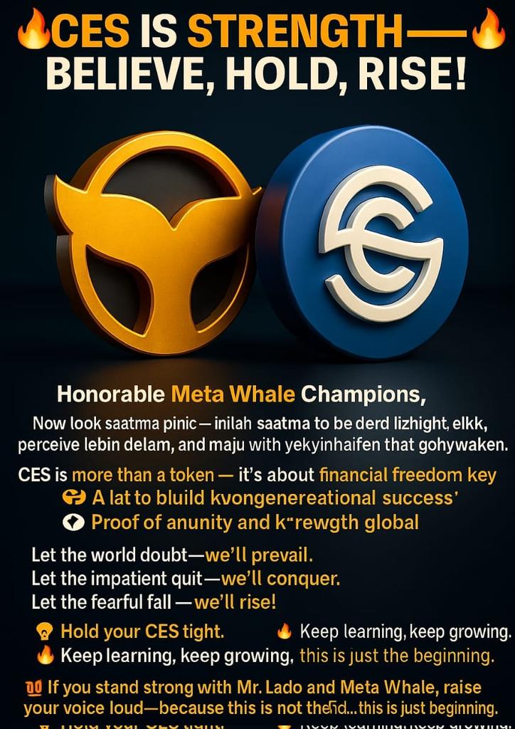 KurniawanAgusdi's tweet photo. 🔥 CES bukan sekadar token!
💎 Ini kunci kebebasan finansial & kekuatan komunitas!
🚀 Dipimpin Tuan Lado, kita bangkit, bukan mundur!
🔐 Pegang CES erat, jangan goyah!
💬 Bersama MetaWhale & Holiverse, kita tak terhentikan!
#CESCOIN #MetaWhale #HoldStrong #KekuatanCES https://t.co/PF1Voo7pK3