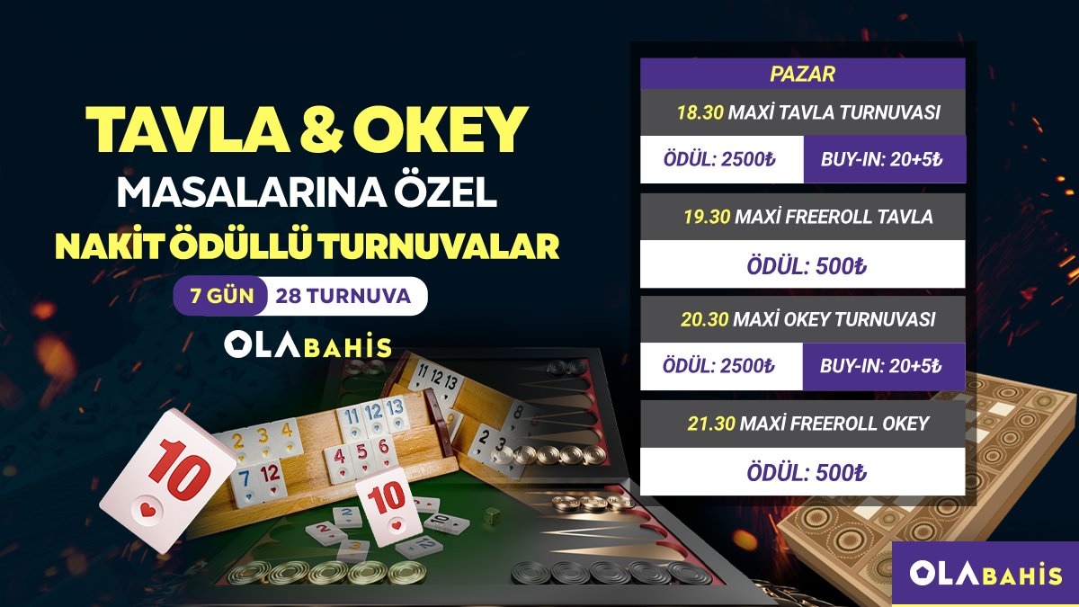 olabahisonline's tweet image. 🎲 TAVLA VE OKEY TUTKUNLARI OLABAHİS’TE BULUŞUYOR🎲
💰 Nakit ödüllerle kazancınızı katlamak için siz de hemen turnuvada yerinizi alın t2m.io/txolabhs