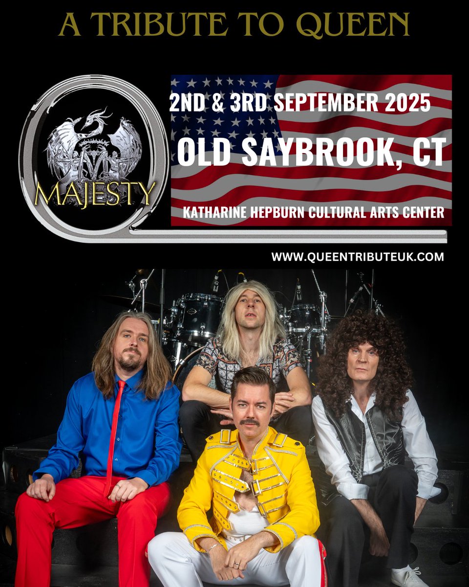👑 🎸Majesty Live in Old Saybrook, CT 🎸 👑

On Tuesday 2nd and Wednesday 3rd September, we will be performing shows at <a href="/Cometothekate/">The Kate</a> 

Tickets - queentributeuk.com/tour

#OldSaybrook #Connecticut #TheKate #Majesty #QueenTribute #TributeShow #Queen #OnTheRoad #LiveGig #NewDates