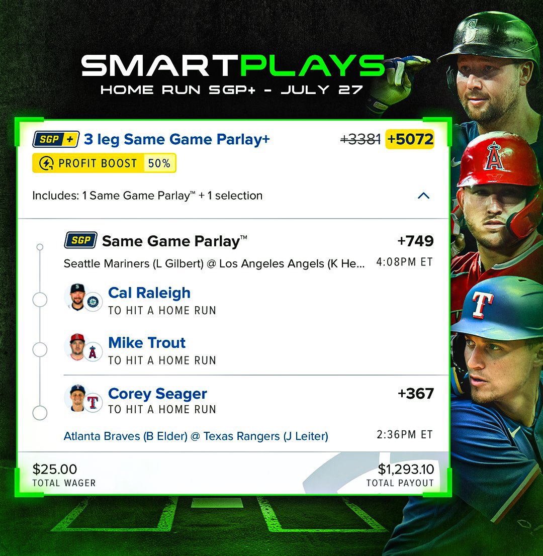SmartPlaysDaily's tweet image. EARLY DINGERS 💣 (+5072)
Get all my plays -> @VIPsmartplays