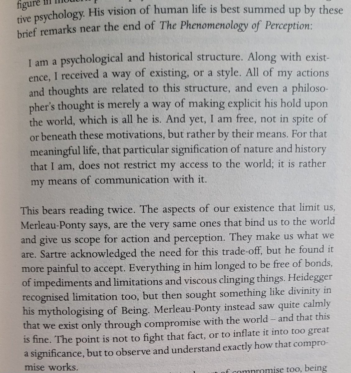 btwn_dimensions's tweet image. This is one of the most profound pieces of philosophy I’ve ever come across. The idea that our limitations are the very means through which we access the world is stunning. I need to start reading Merleau-Ponty soon.