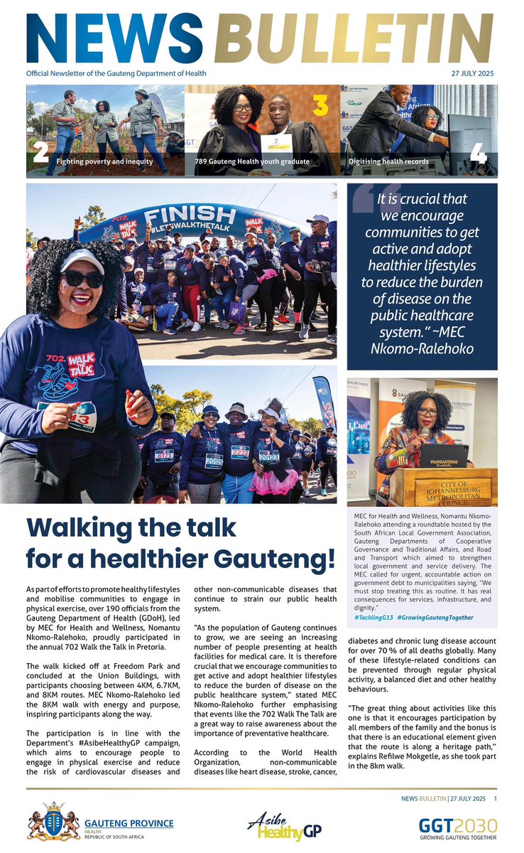 Walking the talk for a healthier Gauteng!

Get this story and more on this week’s issue of the Gauteng Department of Health News Bulletin. 

Click here to download: publuu.com/flip-book/9353…

#AsibeHealthyGP #IServeWithASmile