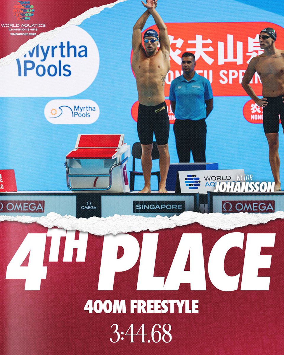 AlabamaSwimDive's tweet image. A national record and a fourth-place finish for Victor Johansson in the 400m freestyle 🔥🔥🔥
#RollTide #AQUASingapore2025