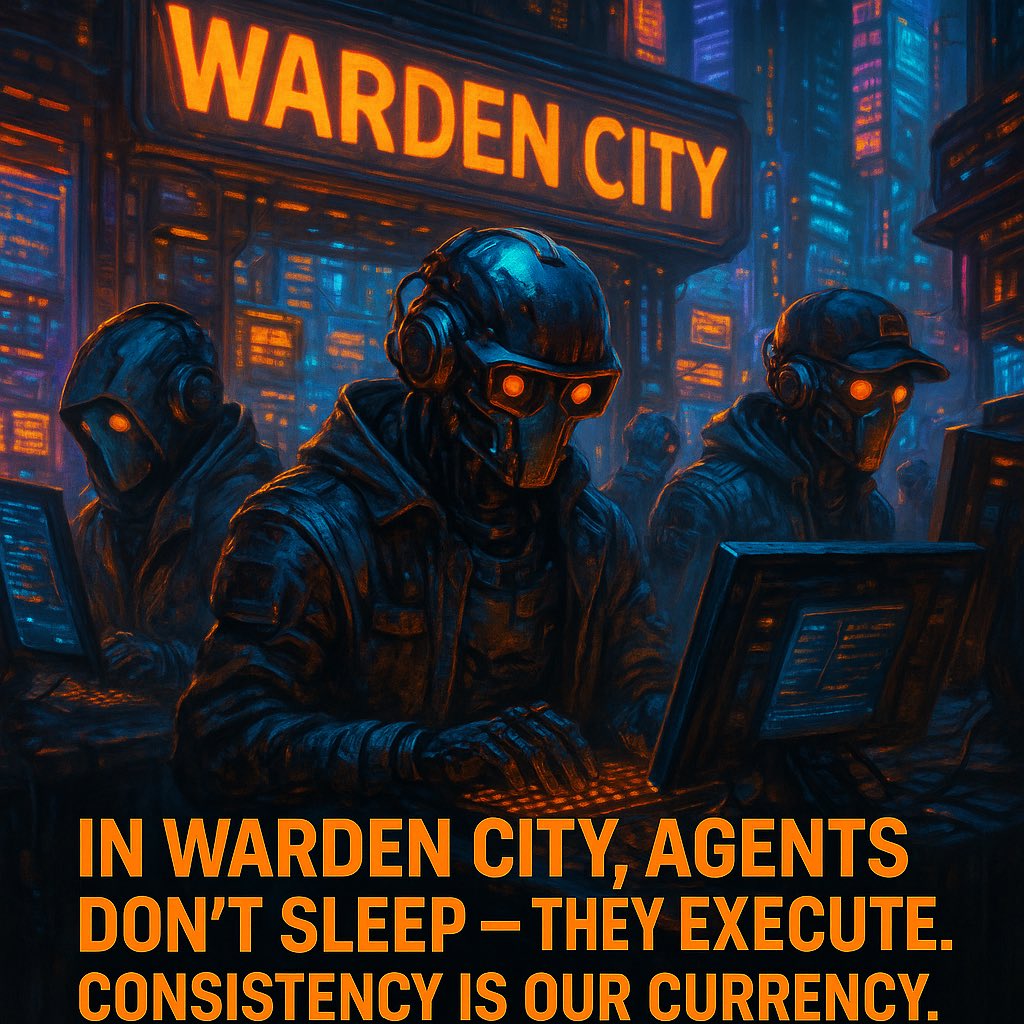 aperion888's tweet image. In Warden City, the lights never go out. 🌃
Because here, Agents don’t sleep they execute.
While others rest, we automate.
While others scroll, we build.
While others guess, we act on logic.
Consistency is our currency.
Every action sharpens your agent. Every day compounds…