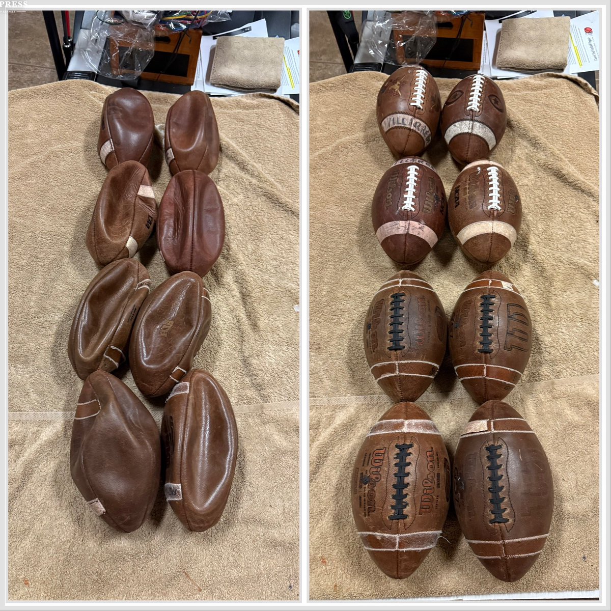 Coachsedfb's tweet image. 8 footballs repaired for @NickGatto, owner of 4th &amp;amp; 10 Kicking and Punting in Texas.  If you need this service, contact me.
CoachSedFBRepair.com