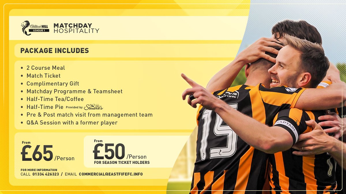 East Fife FC (@eastfifefc) on Twitter photo ๐ฅ๐ ๐๐ง๐๐๐๐๐ฌ ๐๐ข๐ฆ๐ฃ๐๐ง๐๐๐๐ง๐ฌ
โฝ๏ธEast Fife vs Alloa Athletic | ๐
Saturday 9th August
๐ฝ2-course meal by Balgown Fine Foods
๐Match ticket
๐Programme & team sheet
๐Exclusive gift
๐ฅงHalf-time pie & tea/coffee
๐Pre & post-match visit from the management team
๐คQ&A ๐ฅ๐ ๐๐ง๐๐๐๐๐ฌ ๐๐ข๐ฆ๐ฃ๐๐ง๐๐๐๐ง๐ฌ
โฝ๏ธEast Fife vs Alloa Athletic | ๐
Saturday 9th August
๐ฝ2-course meal by Balgown Fine Foods
๐Match ticket
๐Programme & team sheet
๐Exclusive gift
๐ฅงHalf-time pie & tea/coffee
๐Pre & post-match visit from the management team
๐คQ&A