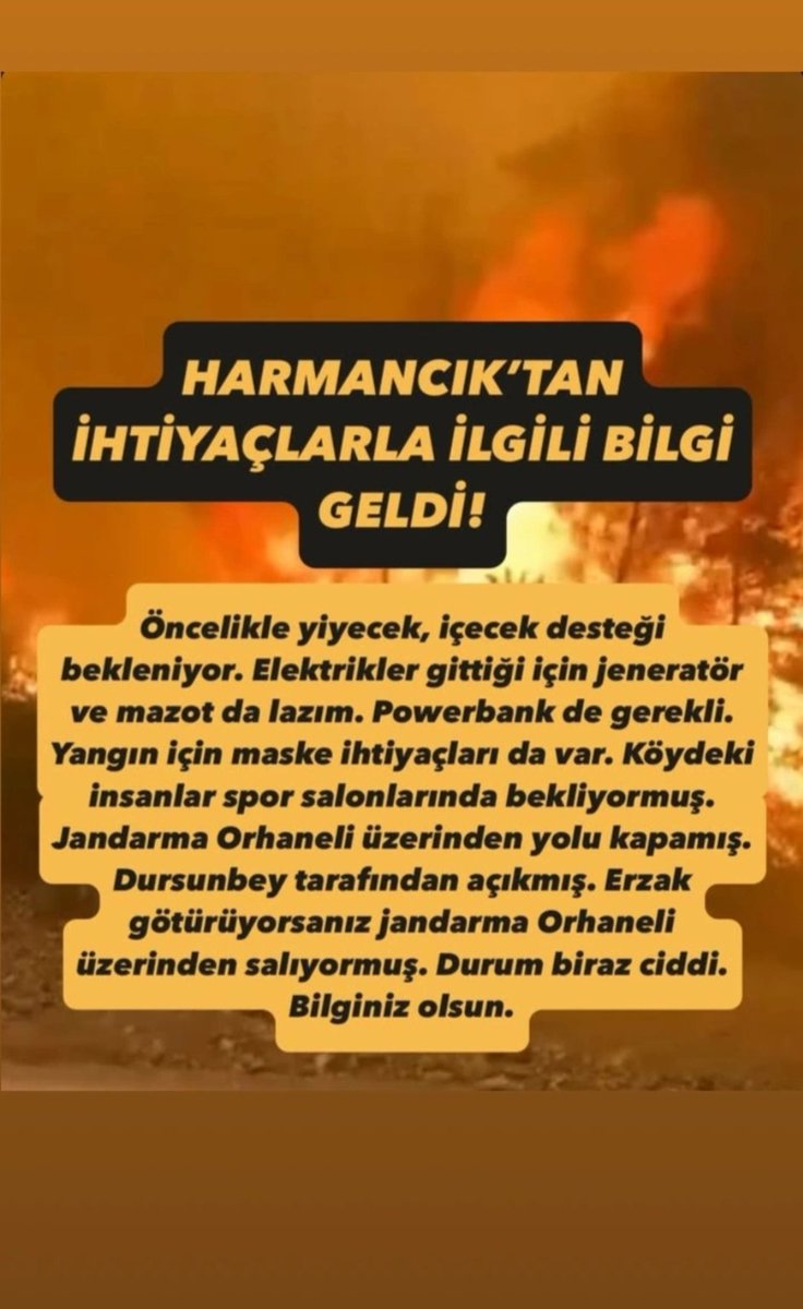 vanellopex3's tweet image. Bursa Harmancık güncel ihtiyaç listesi
‼️yiyecek içecek
‼️jeneratör
‼️mazot
‼️powerbank
‼️maske
‼️Dursunbey tarafı açık‼️
#BursaYanıyorSessizKalma
#BursaYanıyor