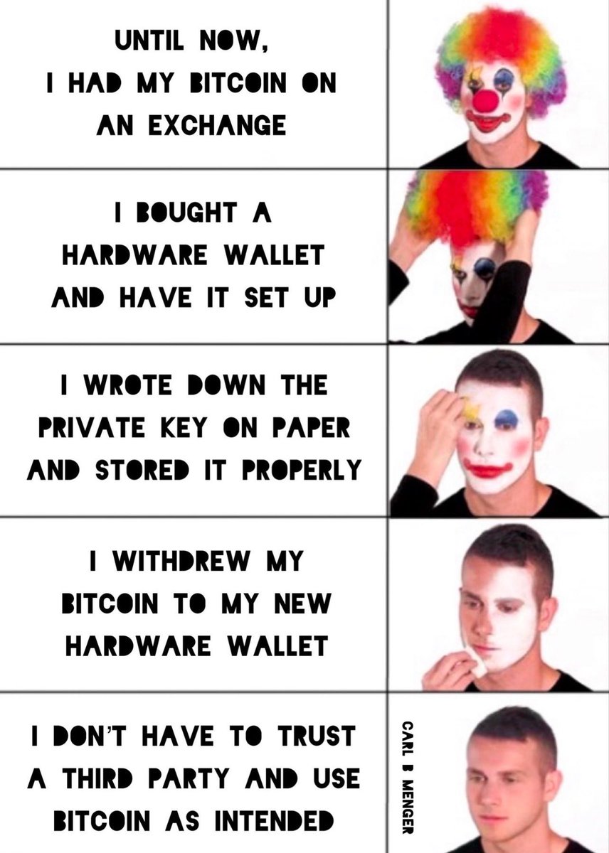 Don‘t be a clown. Self custody your #Bitcoin. Not your keys, not your coins.