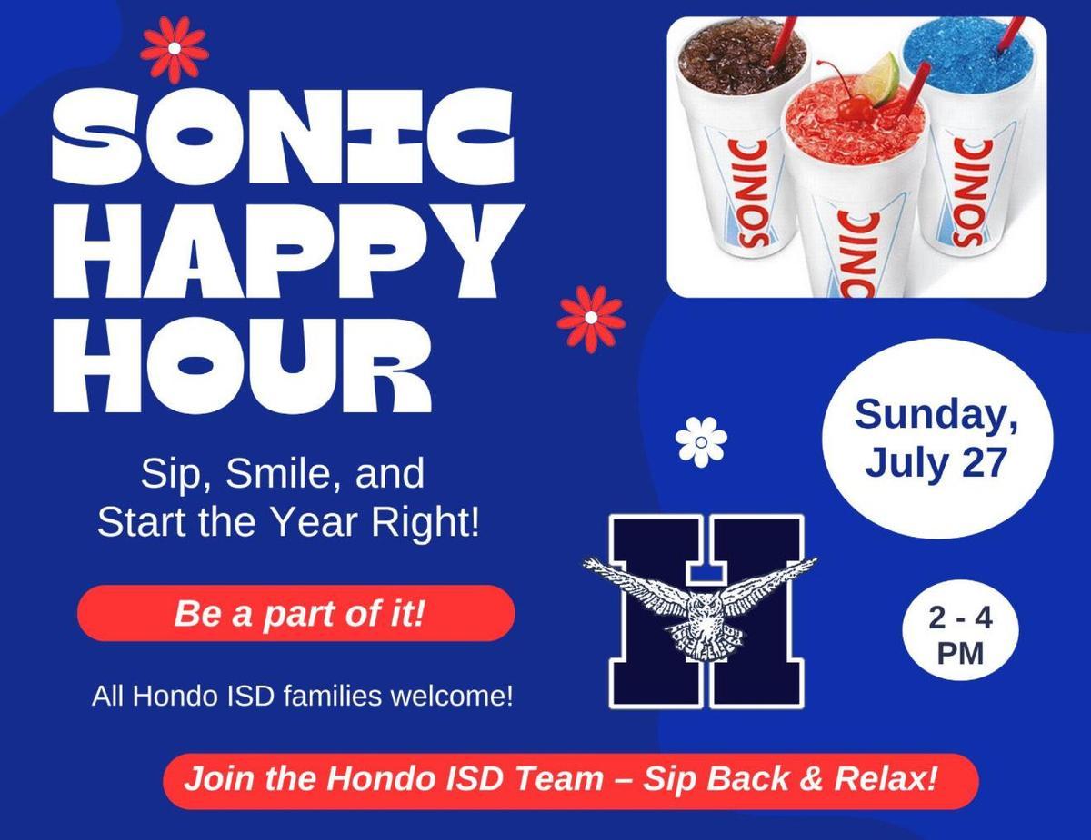 hondoisd1's tweet image. Join Hondo ISD TODAY at Sonic Happy Hour
Happening now until 4pm.
Join Hondo ISD at Sonic Happy Hour
Sunday, July 27th
2-4pm
edl.io/n2089123