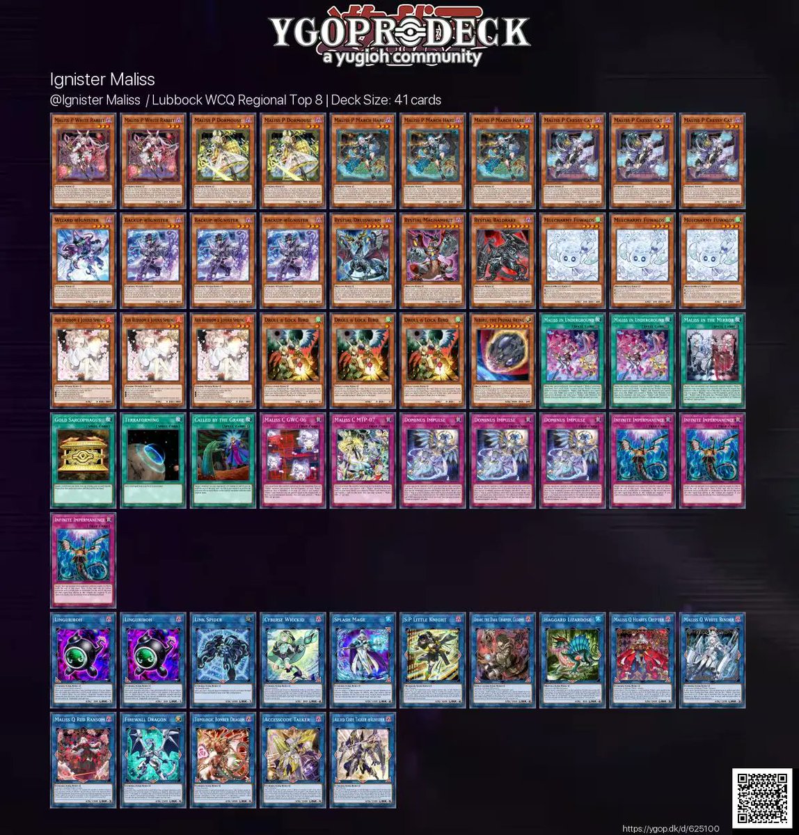 YGOPRODeck's tweet image. @Ignister Maliss / Lubbock WCQ Regional Top 8 🏆
✅ ygop.dk/d/625100
#yugioh #yugiohtcg