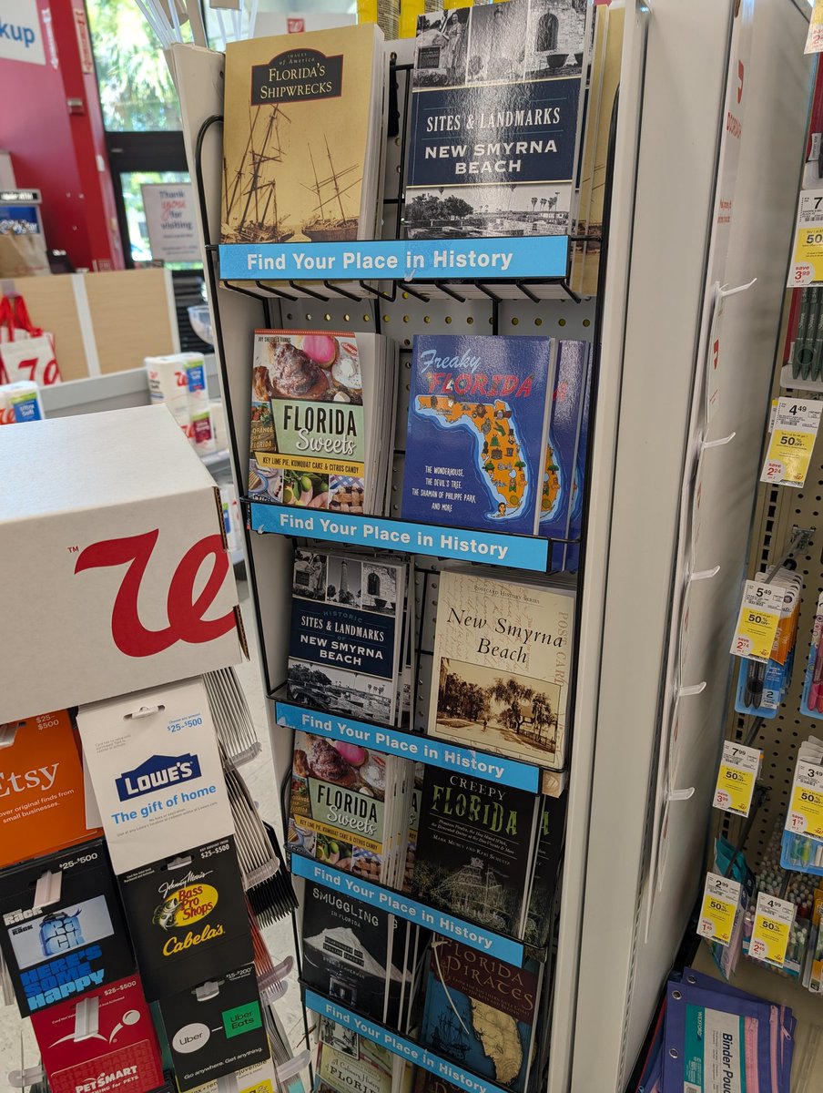 SEVHistory's tweet image. It&apos;s always a good day to find two of your books on sale at @Walgreens in New Smyrna Beach, even if the display is hidden behind a gift card rack.

@ArcadiaPub