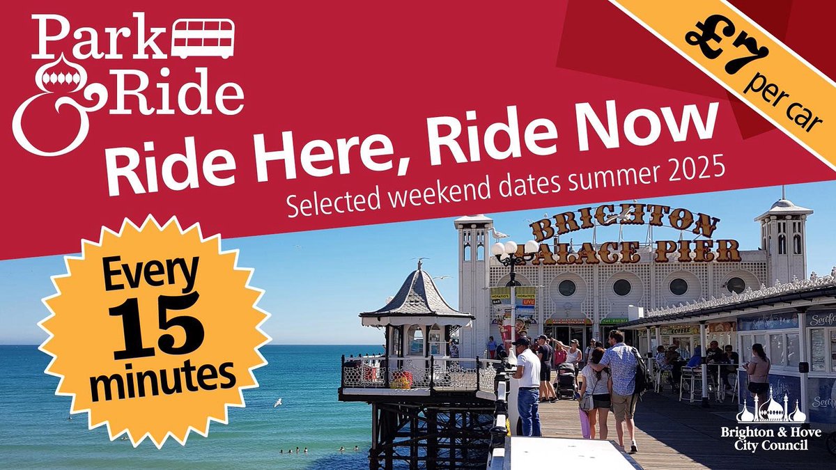 BellaSankey's tweet image. Summer park & ride is coming to #Brighton on selected dates in August.
📍 University of Sussex campus in Falmer ➡️ city centre and back again
🕒 Every 15 minutes between 9am and 9pm
🚗 £7 per car, including all its passengers
Park & Ride webpage 👉 ow.ly/F3PL50Wv8w9