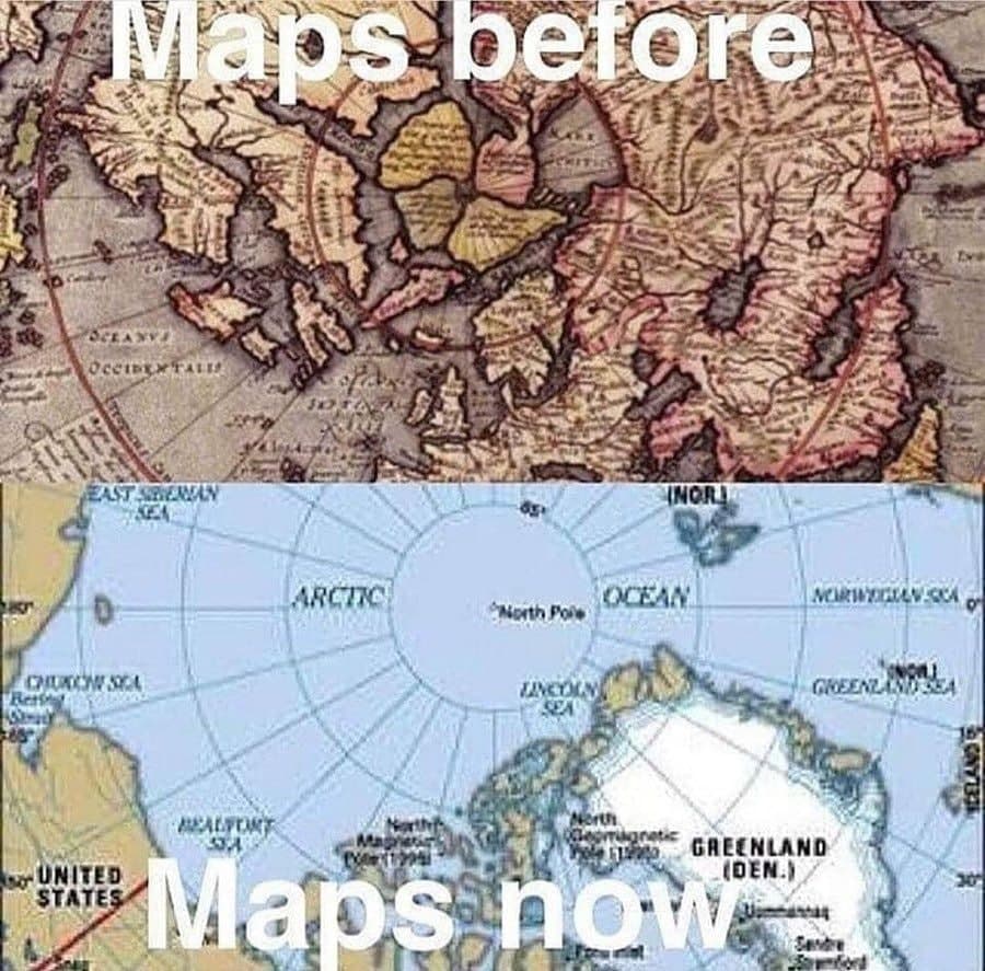 Why are maps so different now from before?

Who's lying?