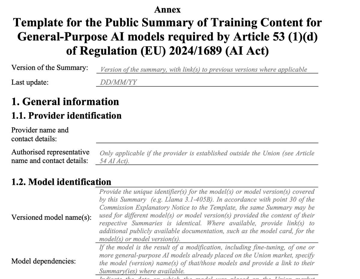 AISecHub's tweet image. Template for the Public Summary of Training Content for general-purpose AI models - digital-strategy.ec.europa.eu/en/library/exp…
@HennaVirkkunen, Executive Vice-President for Tech Sovereignty, Security and Democracy, said: “Today’s template adopted by the Commission is another important step towards…