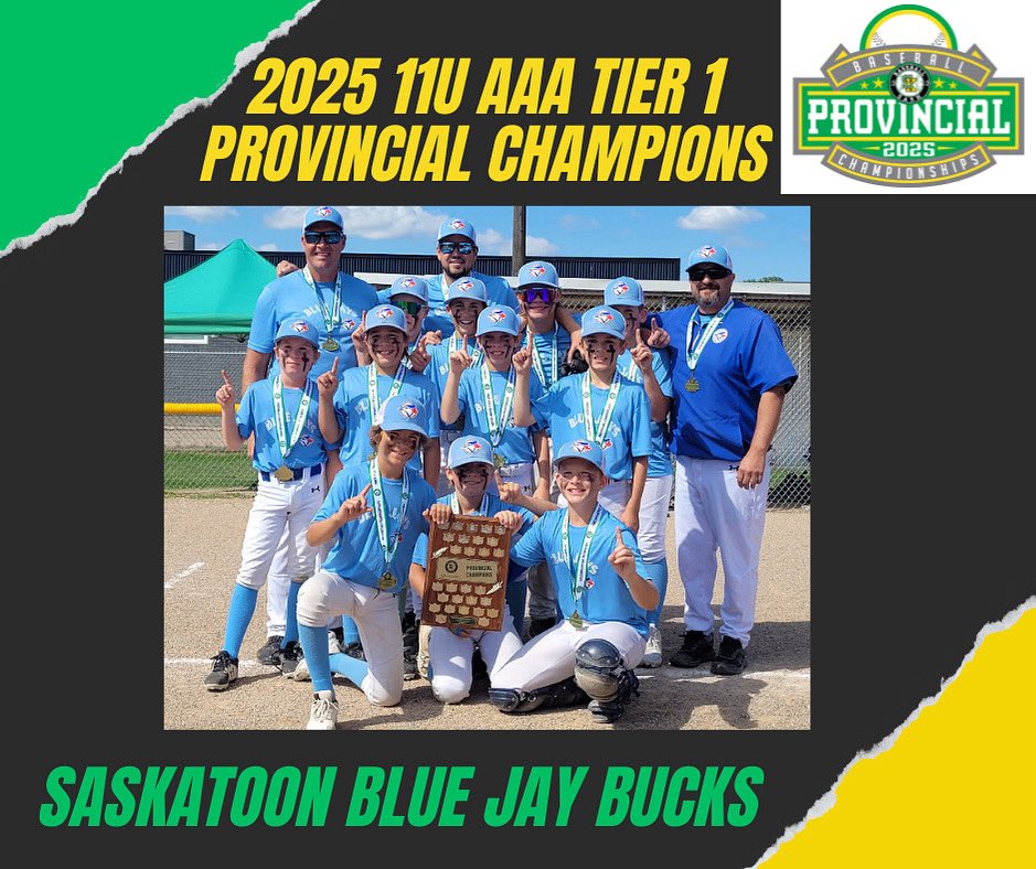 BaseballSask's tweet image. Congratulations to the Saskatoon Blue Jay Bucks on winning the 2025 11U AAA Tier 1 Provincial Championship.