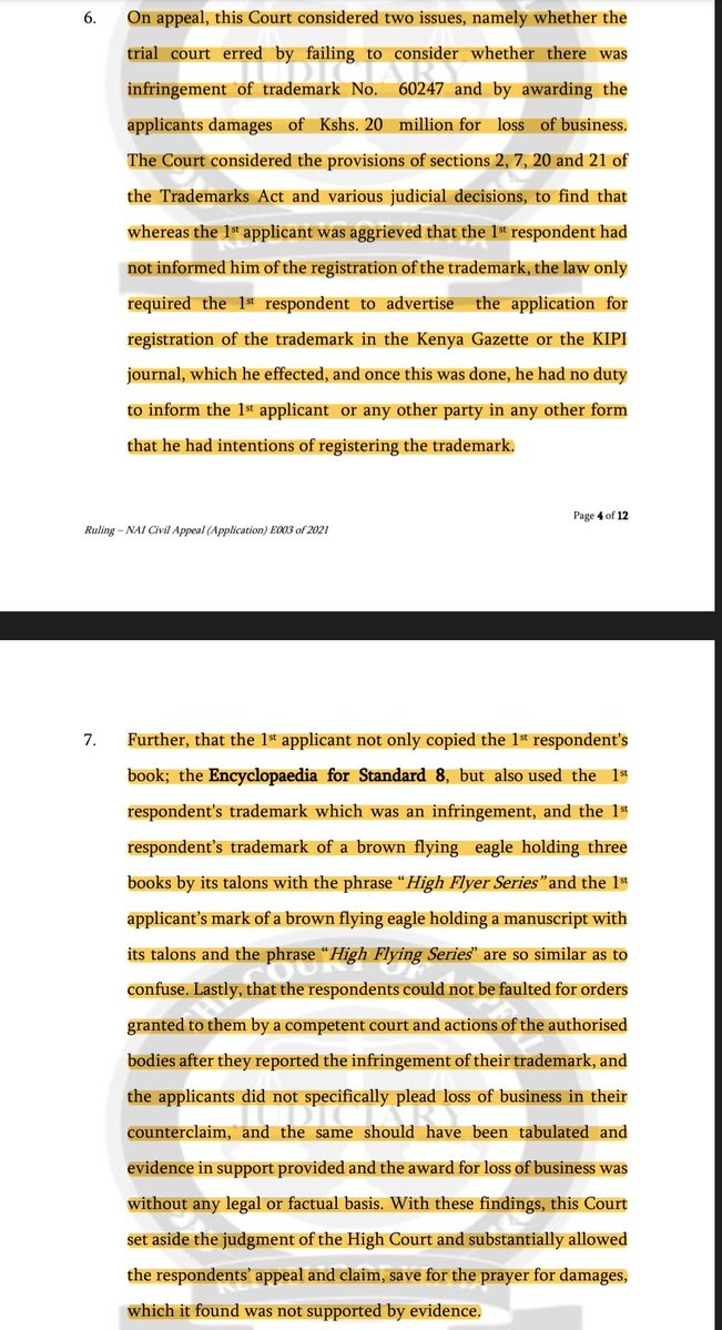 KensonMutethia's tweet image. I remember reading the infamous 'High Flyer Series' Trademark case for infringement of trademark & passing off for my Bar Exams. The Dispute has finally come to a still end after CoA refused to certify the intended Appeal to SCORK. CoA held that the law on Trademarks is settled.