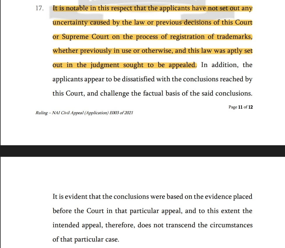 KensonMutethia's tweet image. I remember reading the infamous 'High Flyer Series' Trademark case for infringement of trademark & passing off for my Bar Exams. The Dispute has finally come to a still end after CoA refused to certify the intended Appeal to SCORK. CoA held that the law on Trademarks is settled.