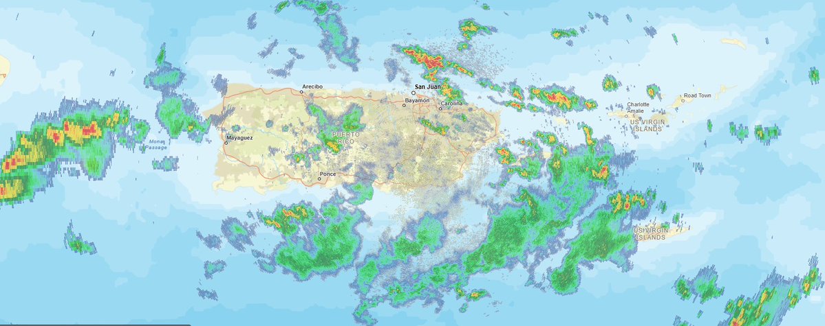 NWSSanJuan's tweet image. An area of showers and thunderstorms is approaching Vieques and eastern PR. Please exercise caution when outdoors. Un área de aguaceros y tronadas se acerca a Vieques y el este de PR. Favor de ser precavido si se encuentra en el exterior. #prwx
