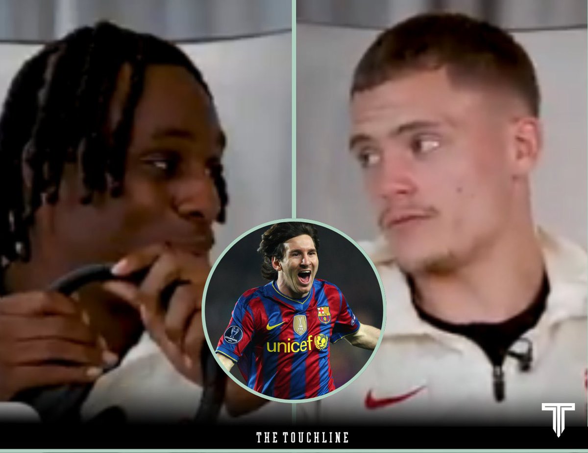 FCBTeejay's tweet image. The first jersey of a player that Florian Wirtz had?
• 🗣️ Frimpong's response: "I don’t know, Cristiano, Messi?"
— 🗣️ Wirtz to Frimpong: "Nah bro, I had everything of Messi bro, and you too, no?"
• 🗣️ Frimpong to Wirtz: "Yeah, Messi is my favorite player as well."