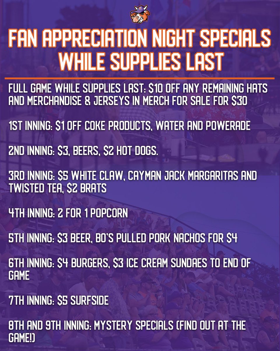fremont_moo's tweet image. Fan Appreciation Night just leveled up! 🎉💦 Beat the heat on the Ruff House waterslide, cool off with sprayers in the park, and enjoy all the sweet specials we’ve added. All that’s missing is YOU — the best fans in the league. Let’s pack the park and celebrate YOU! 🧡💜🐮