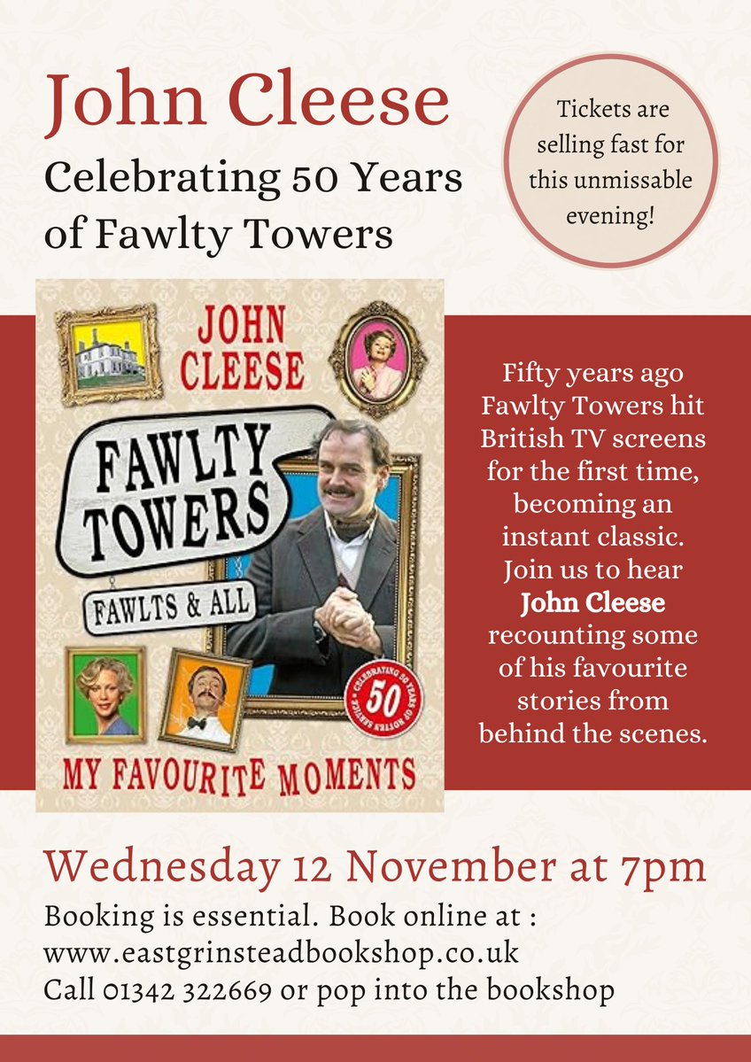 JohnPye7's tweet image. The Bookshop`s newsletter yesterday broke the most amazing news.
John Cleese is coming to East Grintead 😀😀😀
A third of our tickets have already gone in the past twenty four hours.
If you would like to come don`t delay book today here
eastgrinsteadbookshop.co.uk/so/a7PVBInzX...