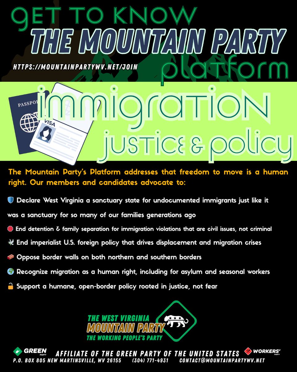 Immigration policies under both Republican and Democratic administrations have been based on fear, racism, and violence. A Mountain Party government would prioritize humanity, compassion, and justice.