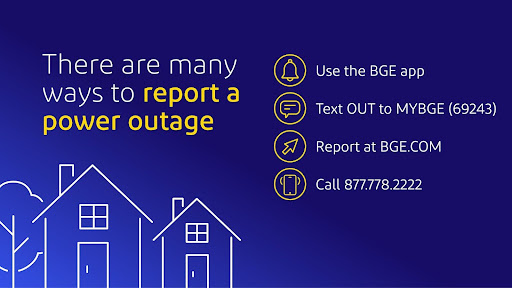Treat all downed wires as live wires, LEAVE THE AREA IMMEDIATELY. CALL 911.

For power outages, report to BGE via their app, text OUT to 69243 (MYBGE), visit bge.com/outages/experi…, or call 877-778-2222.