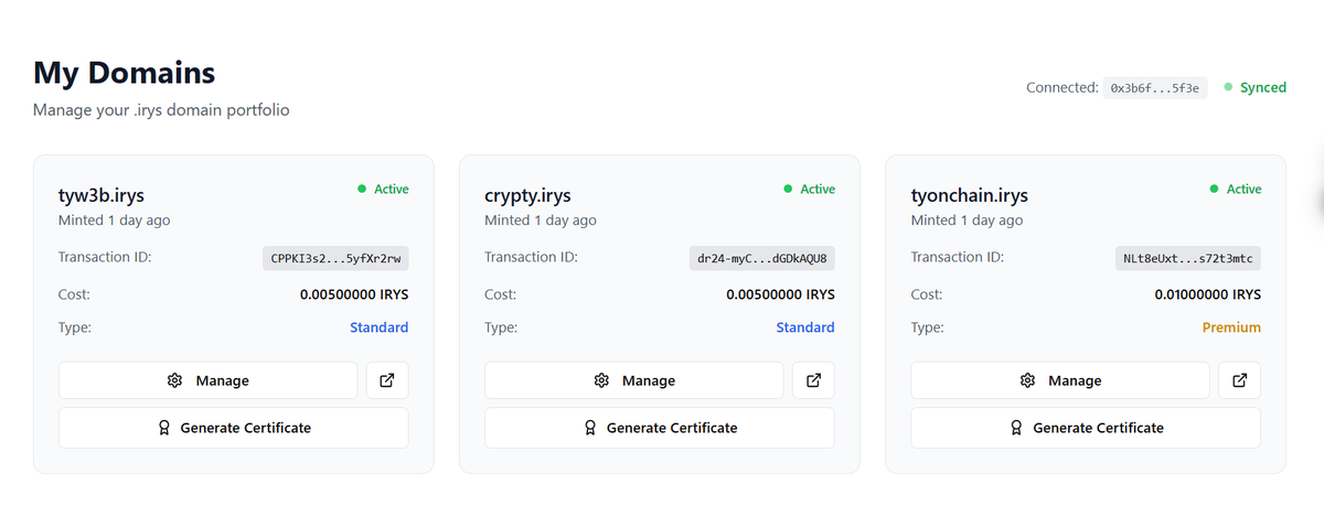 Ty_On_Chain's tweet image. Hirys from TYONCHAIN.IRYS
Just minted my domain on @irys_xyz via this took irysnameservice.xyz
TBH I secured 3 domains
- 2 standard domains &
- 1 premium domain
Mint yours now:
your name, your rules
Immutable. Affordable. Permanent
Powered by…