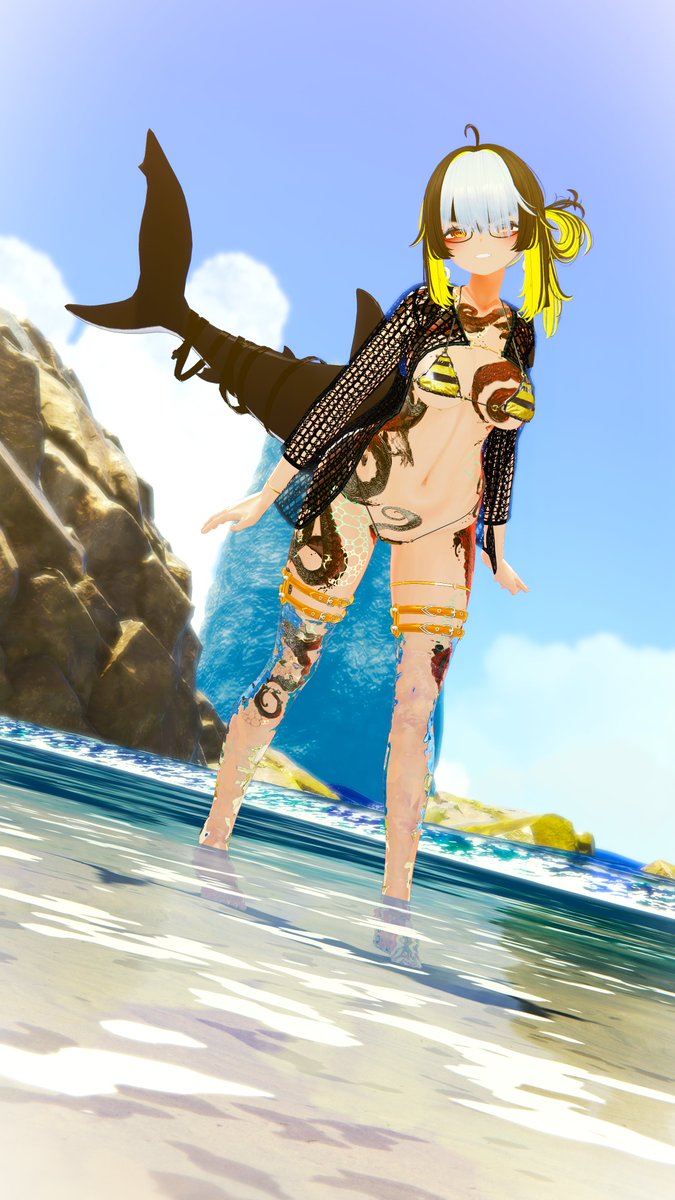 BunsVRC's tweet image. Come dip your toes in the sand with me 🦈💙