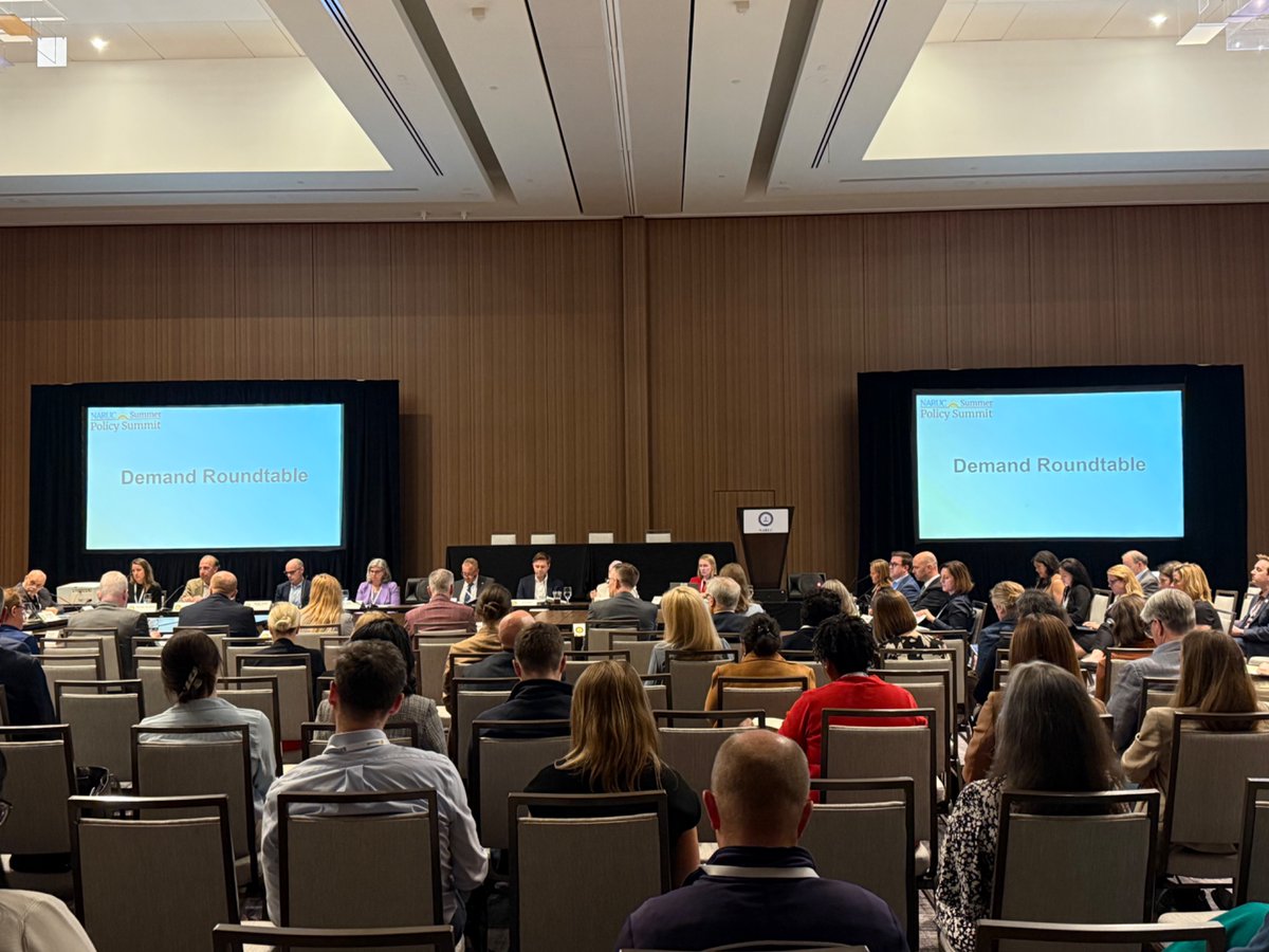 NARUC's tweet image. Speakers engaged in discussions that shape the future of #energy demand during the NARUC Demand Roundtable! This open forum helps state commissioners explore large-scale energy load requests from data centers, manufacturing, and more. #NARUCSUMMER25